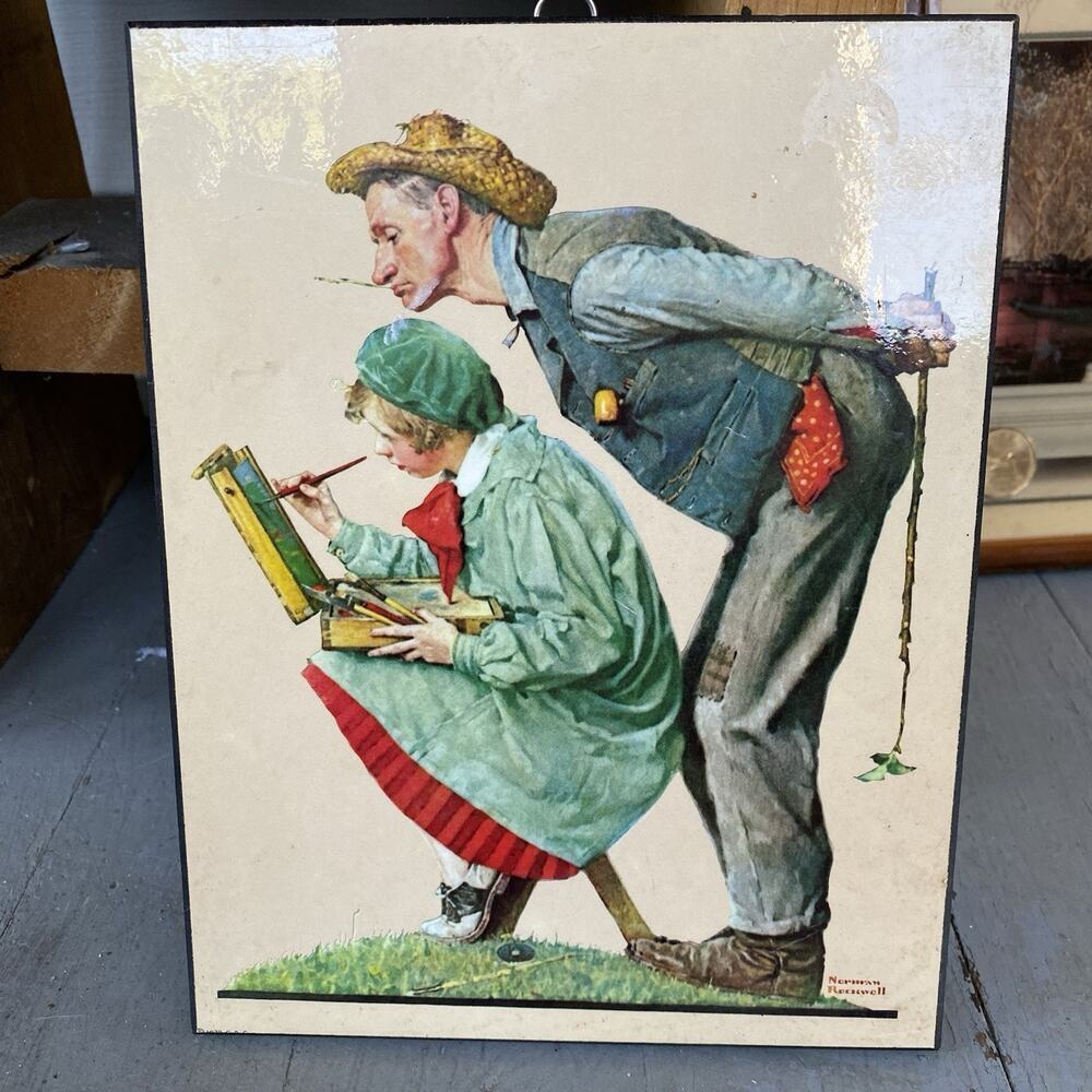 VTG Man Looking over Girl Artist's Shoulder NormanRockwell 1972 CURTISPUB 7x9”